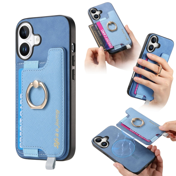 Retro Magsafe Cross Leather Ring Holder Card Bag Phone Case, For iPhone 16, For iPhone 15 Pro max, For iPhone 15 Pro