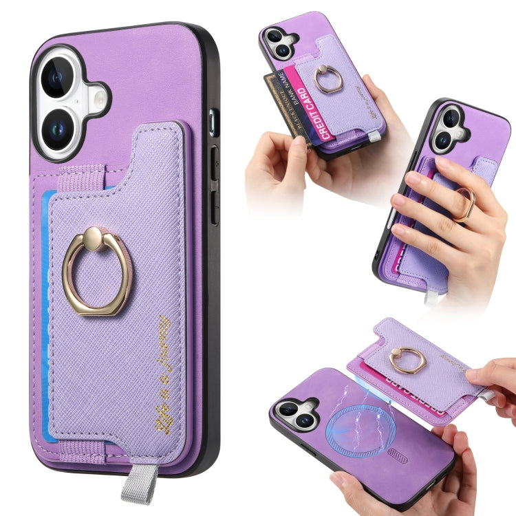 Retro Magsafe Cross Leather Ring Holder Card Bag Phone Case, For iPhone 16, For iPhone 15 Pro max, For iPhone 15 Pro