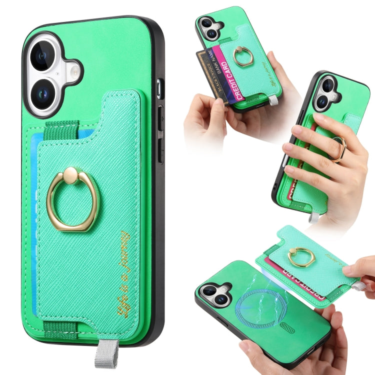 Retro Magsafe Cross Leather Ring Holder Card Bag Phone Case, For iPhone 16, For iPhone 15 Pro max, For iPhone 15 Pro