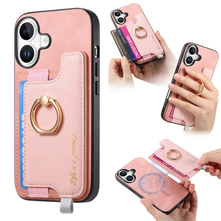 Retro Magsafe Cross Leather Ring Holder Card Bag Phone Case, For iPhone 16, For iPhone 15 Pro max, For iPhone 15 Pro