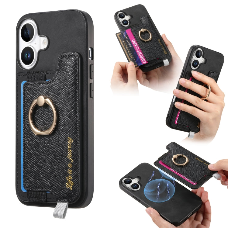 Retro Magsafe Cross Leather Ring Holder Card Bag Phone Case, For iPhone 16, For iPhone 15 Pro max, For iPhone 15 Pro