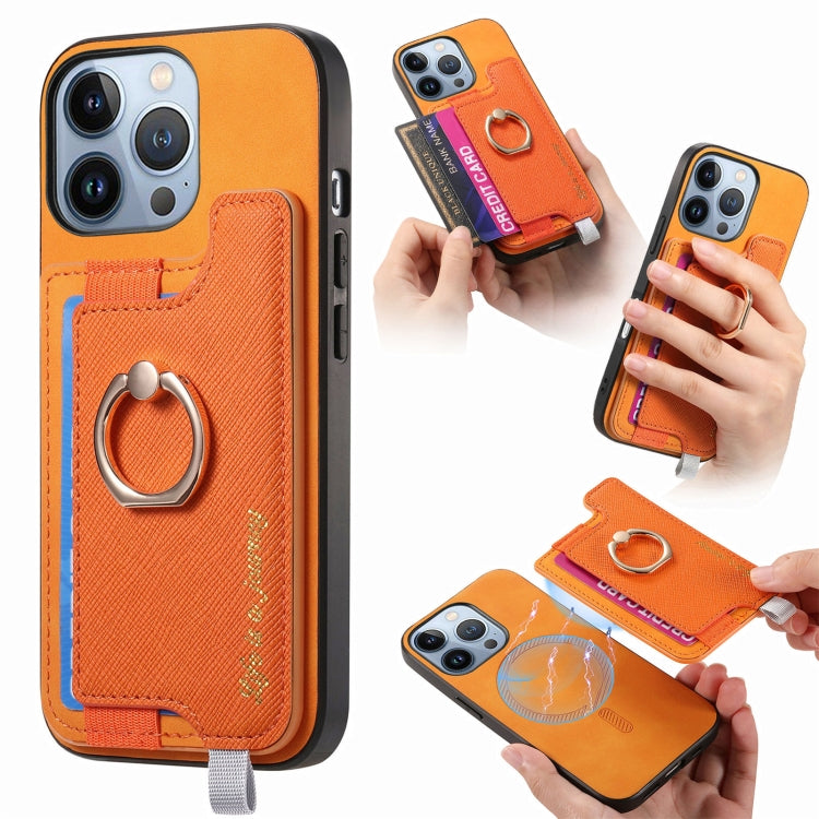 Retro Magsafe Cross Leather Ring Holder Card Bag Phone Case, For iPhone 16 Pro Max, For iPhone 16 Pro, For iPhone 16 Plus
