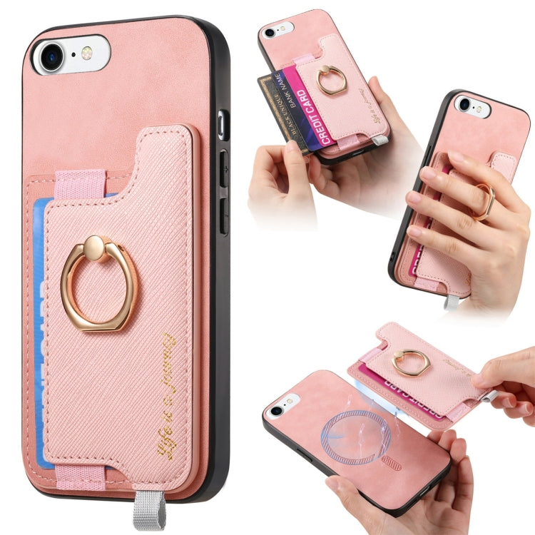Retro Magsafe Cross Leather Ring Holder Card Bag Phone Case, For iPhone 13 Pro Max, For iPhone 13 Pro, For iPhone 13