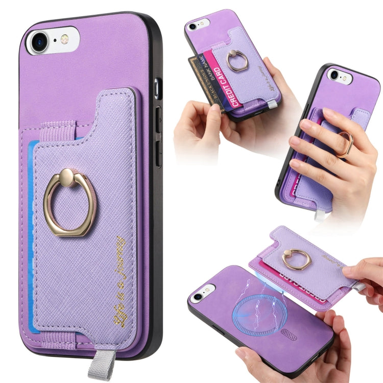 Retro Magsafe Cross Leather Ring Holder Card Bag Phone Case, For iPhone 13 Pro Max, For iPhone 13 Pro, For iPhone 13