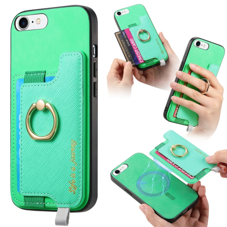Retro Magsafe Cross Leather Ring Holder Card Bag Phone Case, For iPhone 13 Pro Max, For iPhone 13 Pro, For iPhone 13
