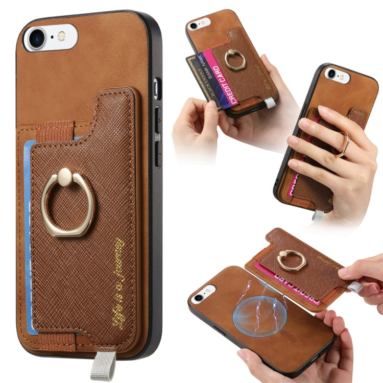 Retro Magsafe Cross Leather Ring Holder Card Bag Phone Case, For iPhone 13 Pro Max, For iPhone 13 Pro, For iPhone 13