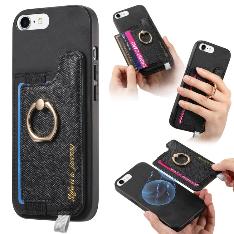 Retro Magsafe Cross Leather Ring Holder Card Bag Phone Case, For iPhone 13 Pro Max, For iPhone 13 Pro, For iPhone 13