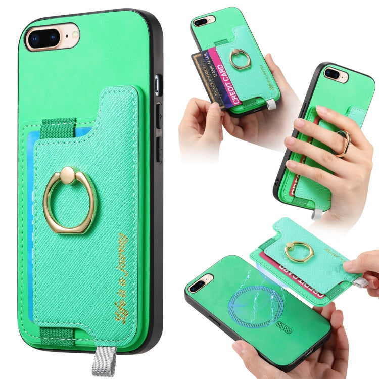 Retro Magsafe Cross Leather Ring Holder Card Bag Phone Case, For iPhone 7 Plus / 8 Plus