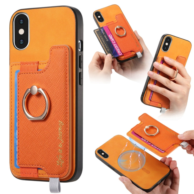 Retro Magsafe Cross Leather Ring Holder Card Bag Phone Case, For iPhone 7 / 8 / SE 2022, For iPhone 12 / 12 Pro, For iPhone X / XS