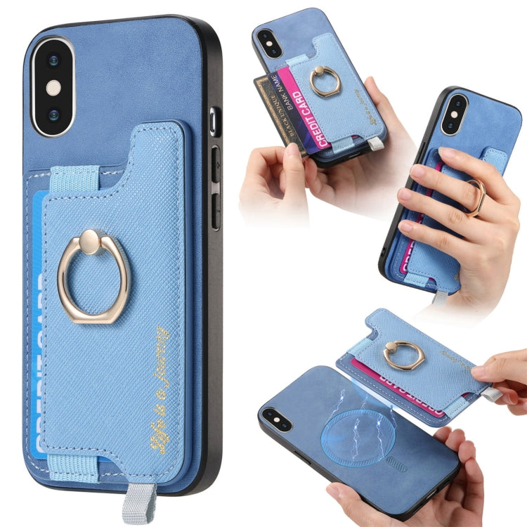 Retro Magsafe Cross Leather Ring Holder Card Bag Phone Case, For iPhone 7 / 8 / SE 2022, For iPhone 12 / 12 Pro, For iPhone X / XS