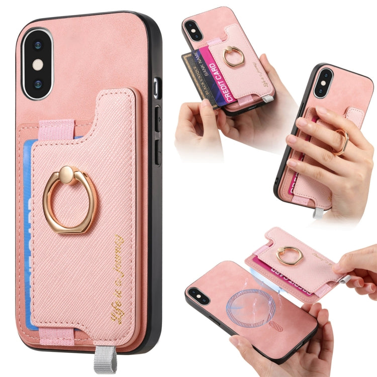 Retro Magsafe Cross Leather Ring Holder Card Bag Phone Case, For iPhone 7 / 8 / SE 2022, For iPhone 12 / 12 Pro, For iPhone X / XS