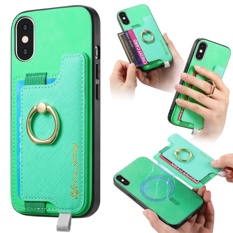 Retro Magsafe Cross Leather Ring Holder Card Bag Phone Case, For iPhone 7 / 8 / SE 2022, For iPhone 12 / 12 Pro, For iPhone X / XS