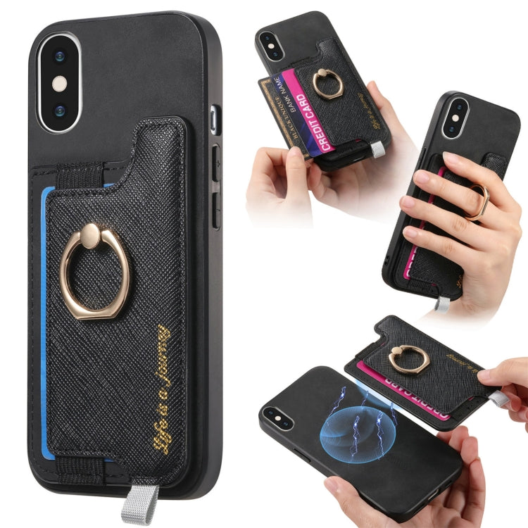 Retro Magsafe Cross Leather Ring Holder Card Bag Phone Case, For iPhone 7 / 8 / SE 2022, For iPhone 12 / 12 Pro, For iPhone X / XS