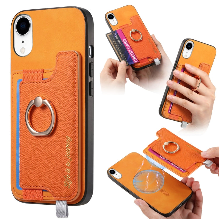 Retro Magsafe Cross Leather Ring Holder Card Bag Phone Case, For iPhone 7 Plus / 8 Plus