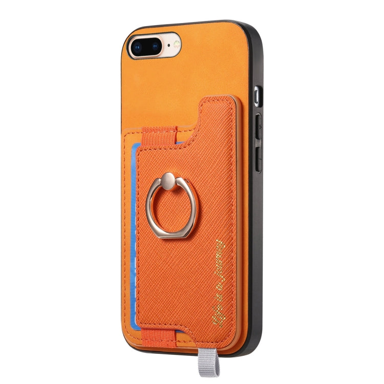 Retro Magsafe Cross Leather Ring Holder Card Bag Phone Case, For iPhone 7 Plus / 8 Plus