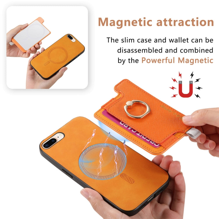 Retro Magsafe Cross Leather Ring Holder Card Bag Phone Case, For iPhone 7 Plus / 8 Plus
