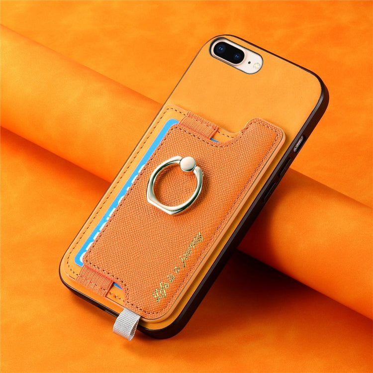 Retro Magsafe Cross Leather Ring Holder Card Bag Phone Case, For iPhone 7 Plus / 8 Plus