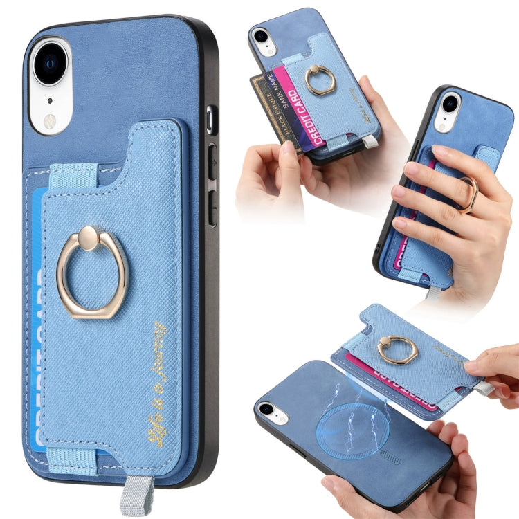 Retro Magsafe Cross Leather Ring Holder Card Bag Phone Case, For iPhone 7 Plus / 8 Plus
