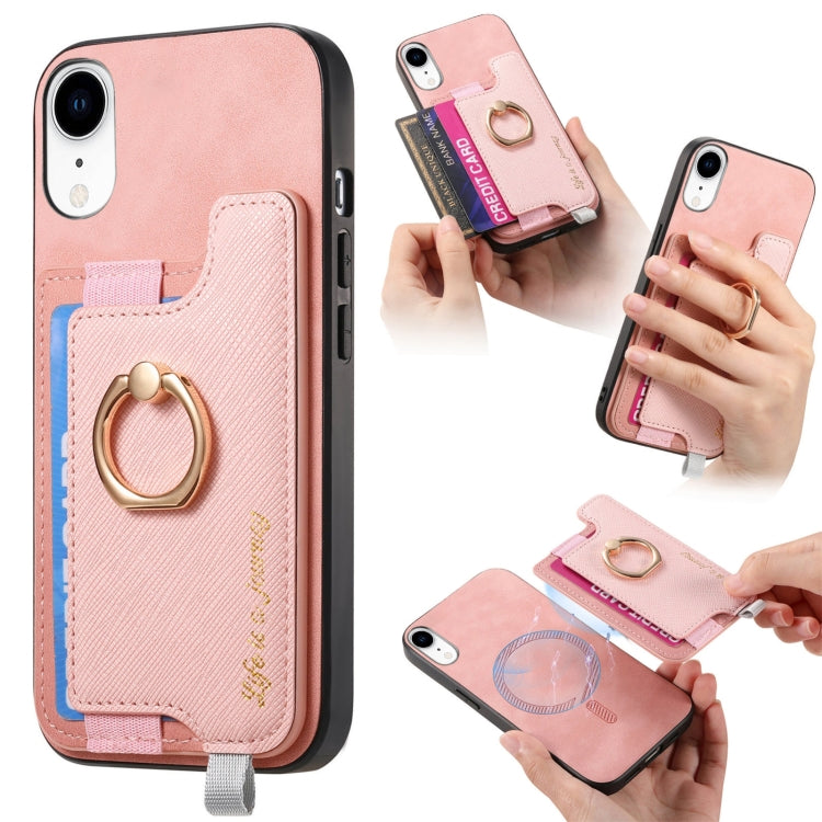 Retro Magsafe Cross Leather Ring Holder Card Bag Phone Case, For iPhone 7 Plus / 8 Plus