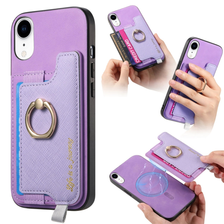 Retro Magsafe Cross Leather Ring Holder Card Bag Phone Case, For iPhone 7 Plus / 8 Plus