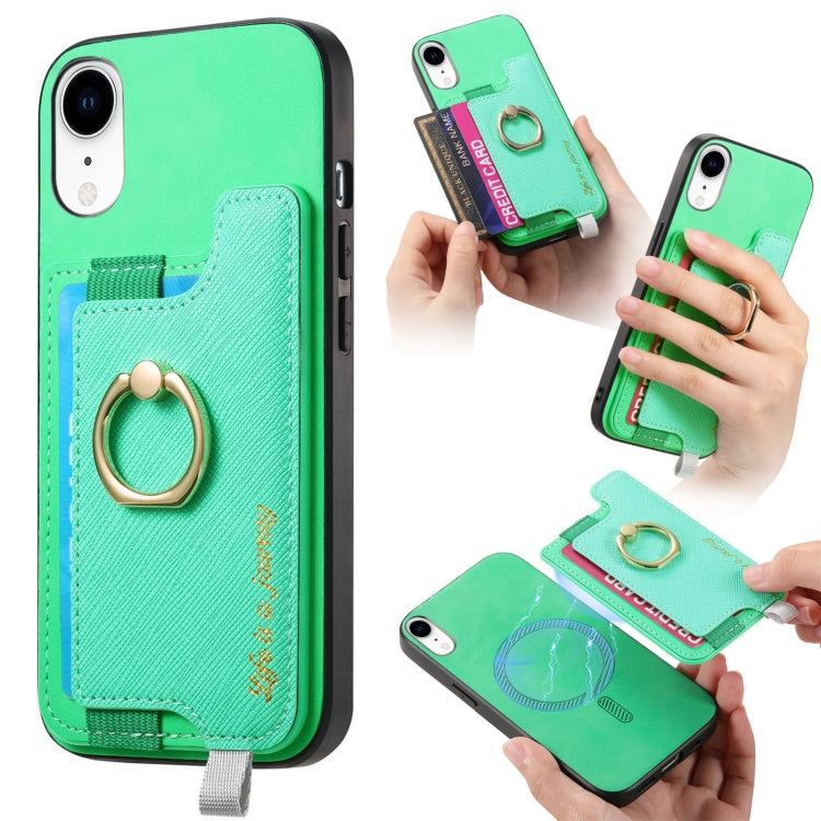 Retro Magsafe Cross Leather Ring Holder Card Bag Phone Case, For iPhone 7 Plus / 8 Plus