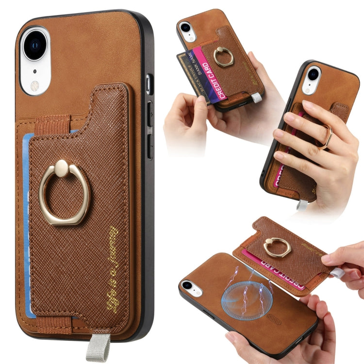 Retro Magsafe Cross Leather Ring Holder Card Bag Phone Case, For iPhone 7 Plus / 8 Plus