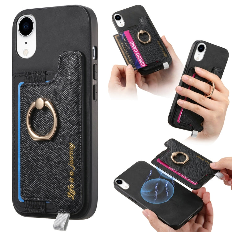 Retro Magsafe Cross Leather Ring Holder Card Bag Phone Case, For iPhone 7 Plus / 8 Plus