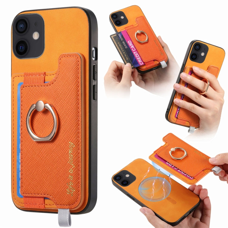Retro Magsafe Cross Leather Ring Holder Card Bag Phone Case, For iPhone 7 / 8 / SE 2022, For iPhone 12 / 12 Pro, For iPhone X / XS