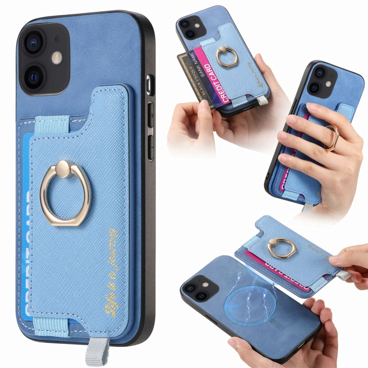 Retro Magsafe Cross Leather Ring Holder Card Bag Phone Case, For iPhone 7 / 8 / SE 2022, For iPhone 12 / 12 Pro, For iPhone X / XS