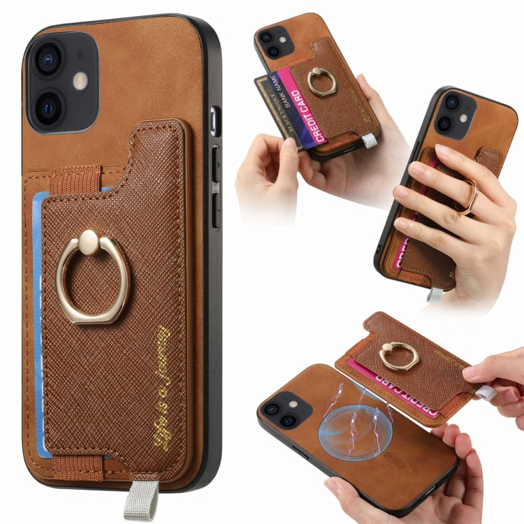 Retro Magsafe Cross Leather Ring Holder Card Bag Phone Case, For iPhone 7 / 8 / SE 2022, For iPhone 12 / 12 Pro, For iPhone X / XS
