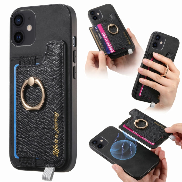 Retro Magsafe Cross Leather Ring Holder Card Bag Phone Case, For iPhone 7 / 8 / SE 2022, For iPhone 12 / 12 Pro, For iPhone X / XS