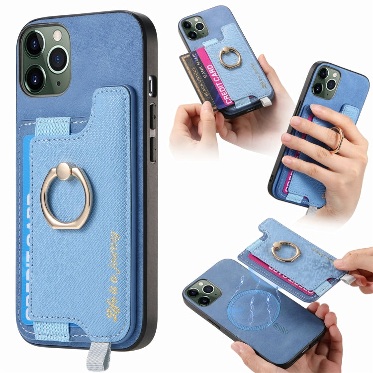Retro Magsafe Cross Leather Ring Holder Card Bag Phone Case, For iPhone 7 / 8 / SE 2022, For iPhone 12 / 12 Pro, For iPhone X / XS