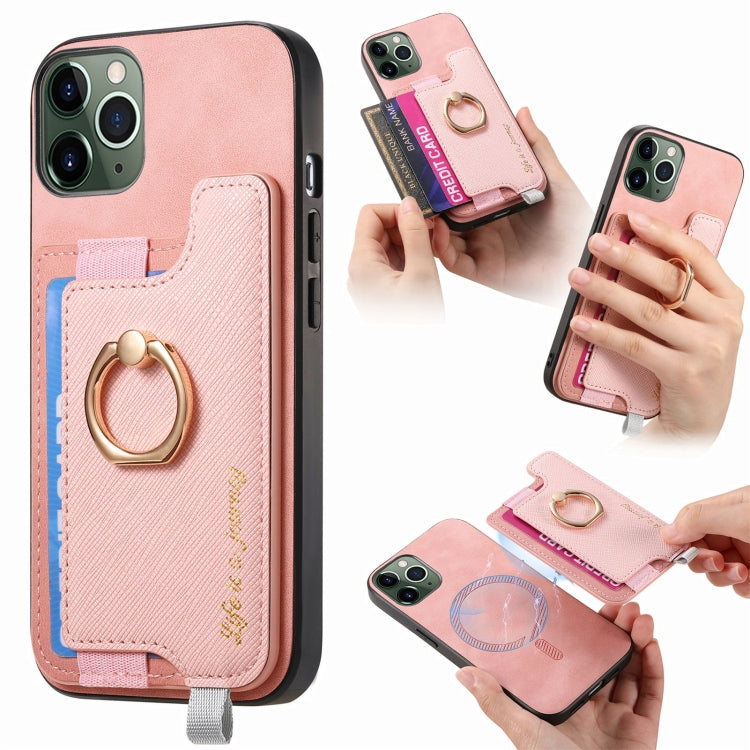 Retro Magsafe Cross Leather Ring Holder Card Bag Phone Case, For iPhone 7 / 8 / SE 2022, For iPhone 12 / 12 Pro, For iPhone X / XS