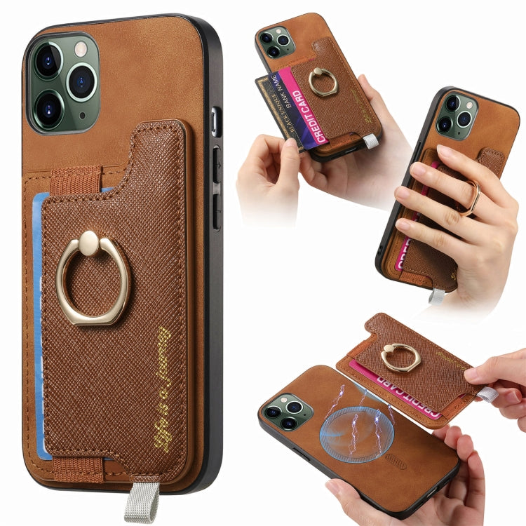Retro Magsafe Cross Leather Ring Holder Card Bag Phone Case, For iPhone 7 / 8 / SE 2022, For iPhone 12 / 12 Pro, For iPhone X / XS