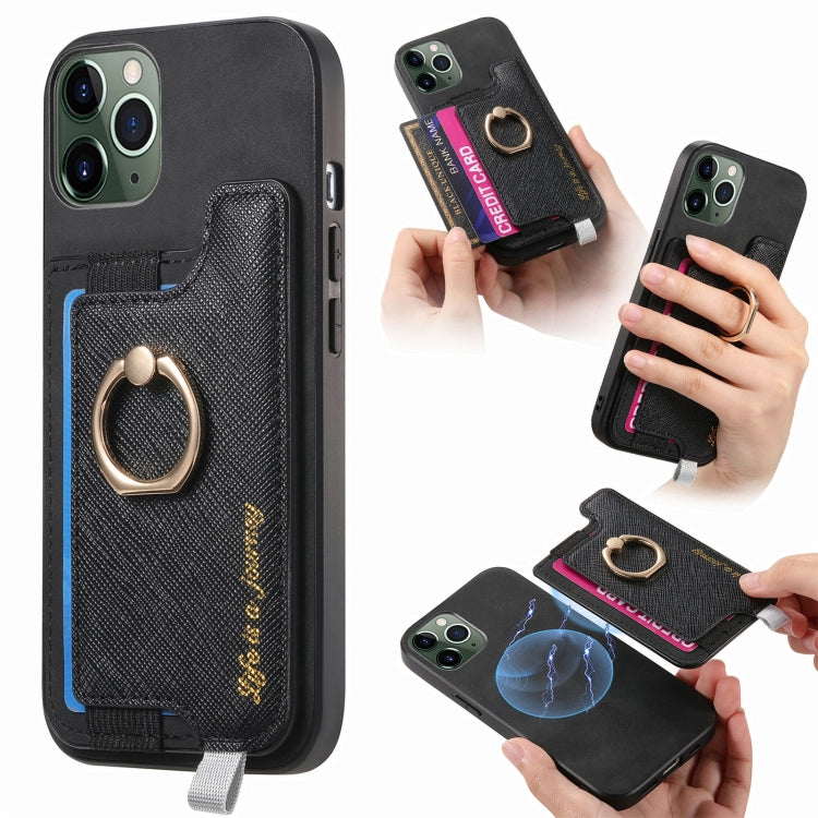 Retro Magsafe Cross Leather Ring Holder Card Bag Phone Case, For iPhone 7 / 8 / SE 2022, For iPhone 12 / 12 Pro, For iPhone X / XS