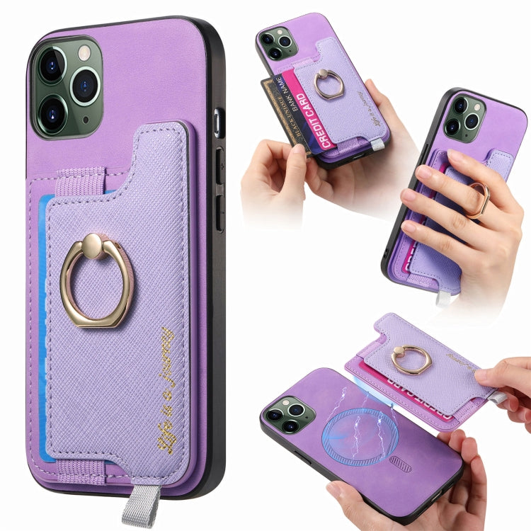 Retro Magsafe Cross Leather Ring Holder Card Bag Phone Case, For iPhone 11 Pro, For iPhone XR, For iPhone XS Max