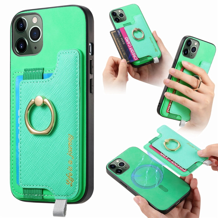 Retro Magsafe Cross Leather Ring Holder Card Bag Phone Case, For iPhone 11 Pro, For iPhone XR, For iPhone XS Max