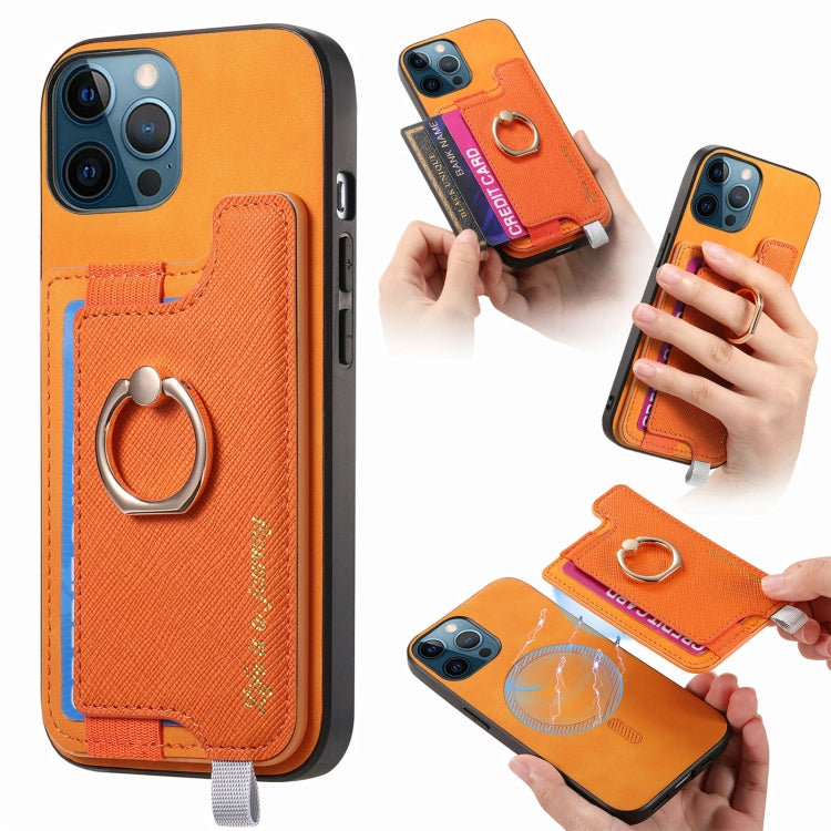 Retro Magsafe Cross Leather Ring Holder Card Bag Phone Case, For iPhone 11 Pro, For iPhone XR, For iPhone XS Max
