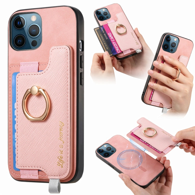 Retro Magsafe Cross Leather Ring Holder Card Bag Phone Case, For iPhone 11 Pro, For iPhone XR, For iPhone XS Max