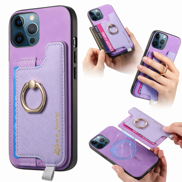Retro Magsafe Cross Leather Ring Holder Card Bag Phone Case, For iPhone 11 Pro, For iPhone XR, For iPhone XS Max