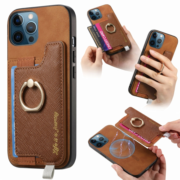 Retro Magsafe Cross Leather Ring Holder Card Bag Phone Case, For iPhone 11 Pro, For iPhone XR, For iPhone XS Max