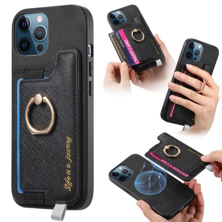 Retro Magsafe Cross Leather Ring Holder Card Bag Phone Case, For iPhone 11 Pro, For iPhone XR, For iPhone XS Max