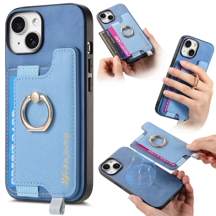 Retro Magsafe Cross Leather Ring Holder Card Bag Phone Case, For iPhone 12 Pro Max, For iPhone 11 Pro Max, For iPhone 11