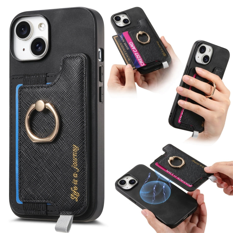 Retro Magsafe Cross Leather Ring Holder Card Bag Phone Case, For iPhone 12 Pro Max, For iPhone 11 Pro Max, For iPhone 11