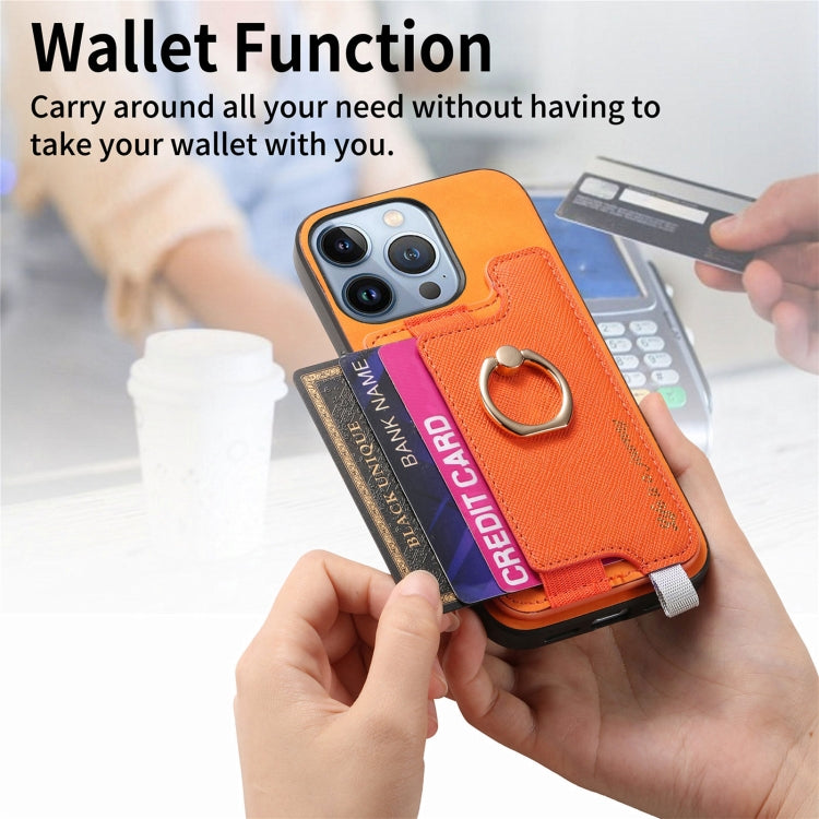 Retro Magsafe Cross Leather Ring Holder Card Bag Phone Case, For iPhone 12 Pro Max, For iPhone 11 Pro Max, For iPhone 11