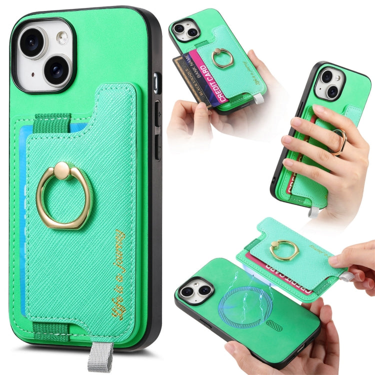 Retro Magsafe Cross Leather Ring Holder Card Bag Phone Case, For iPhone 14, For iPhone 14 Pro, For iPhone 14 Pro Max