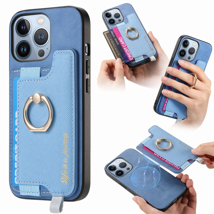 Retro Magsafe Cross Leather Ring Holder Card Bag Phone Case, For iPhone 13 Pro Max, For iPhone 13 Pro, For iPhone 13