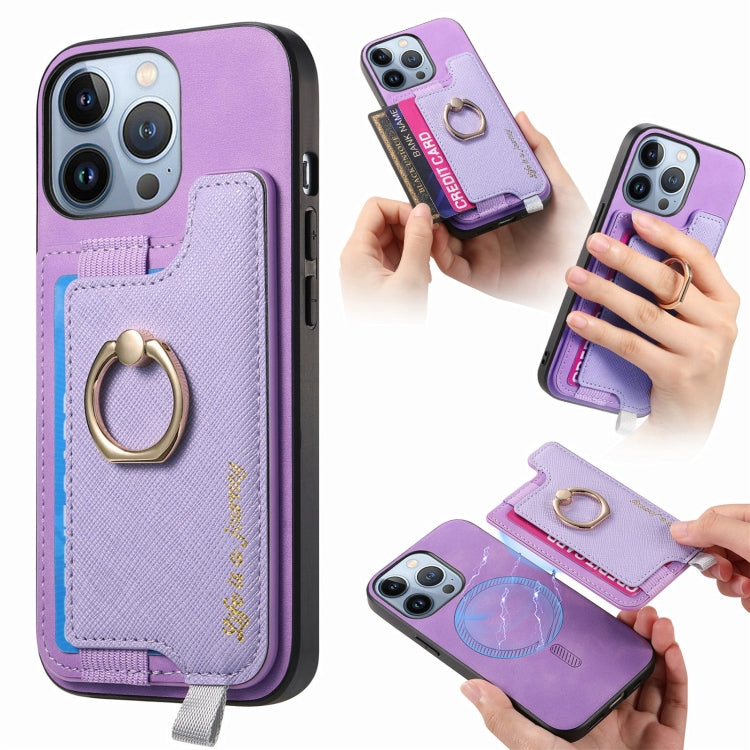 Retro Magsafe Cross Leather Ring Holder Card Bag Phone Case, For iPhone 13 Pro Max, For iPhone 13 Pro, For iPhone 13