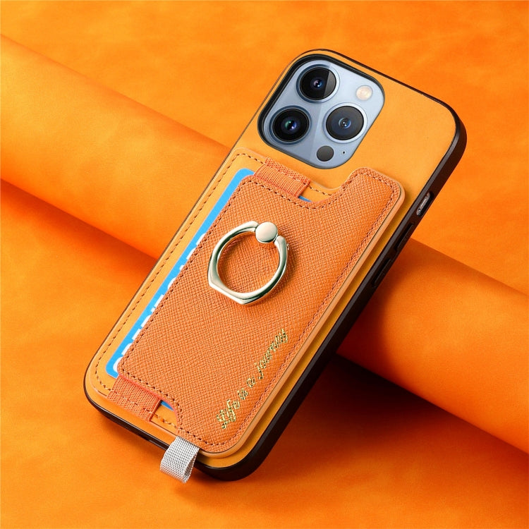 Retro Magsafe Cross Leather Ring Holder Card Bag Phone Case, For iPhone 14, For iPhone 14 Pro, For iPhone 14 Pro Max