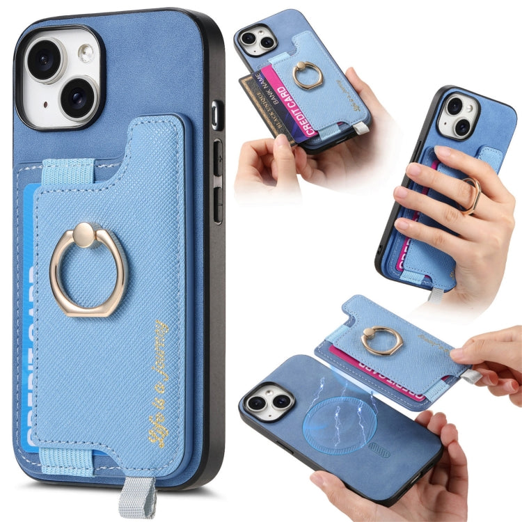 Retro Magsafe Cross Leather Ring Holder Card Bag Phone Case, For iPhone 14, For iPhone 14 Pro, For iPhone 14 Pro Max